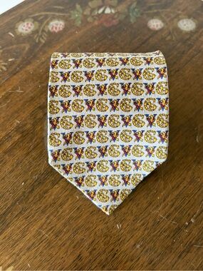 Versace Cream Tie with Gold and Multicolor Medallions